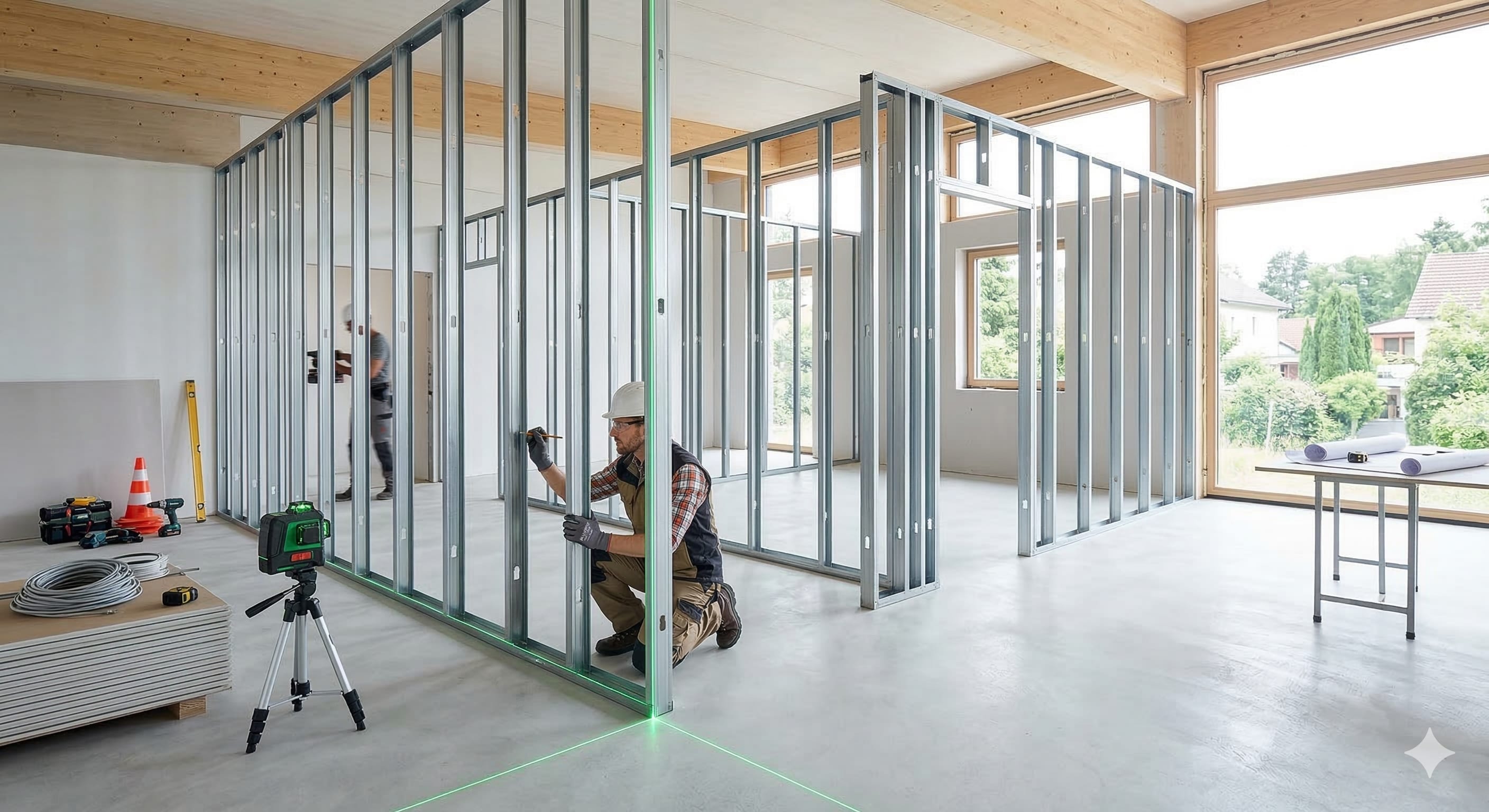 Metal stud partition installation by KCL Interiors, Bournemouth