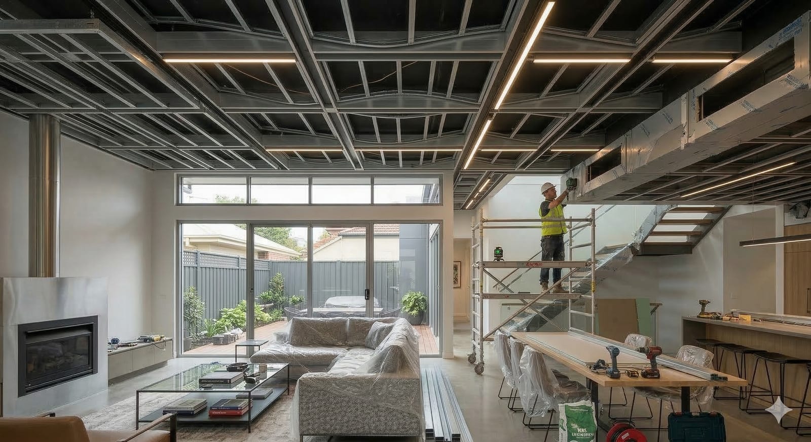 Metal stud partition and suspended ceiling installation by KCL Interiors, Bournemouth